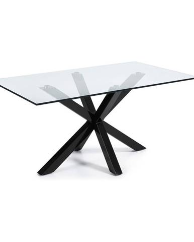 Jedálenský stôl so sklenenou doskou Kave Home s čiernym podnožím, 160 x 90 cm