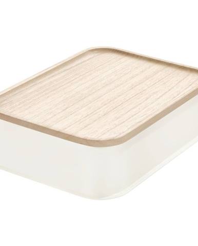 Biely úložný box s vekom z dreva paulownia iDesign Eco, 21,3 x 30,2 cm