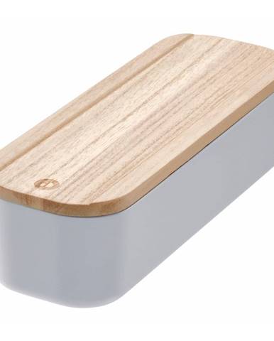 Sivý úložný box s vekom z dreva paulownia iDesign Eco, 9 x 27,5 cm