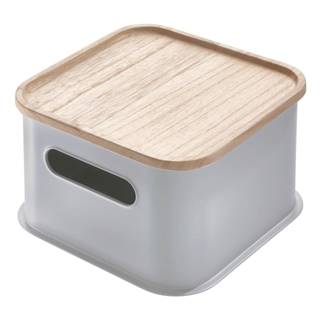 iDesign Sivý úložný box s vekom z dreva paulownia  Eco Handled, 21,3 x 21,3 cm, značky iDesign