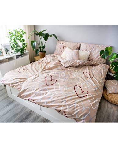 Béžové bavlnené obliečky Cotton HoDita Love, 140 x 200 cm