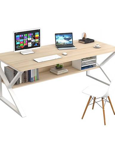 Písací stôl s policou dub prírodný/biela TARCAL 100 P3 poškodený tovar
