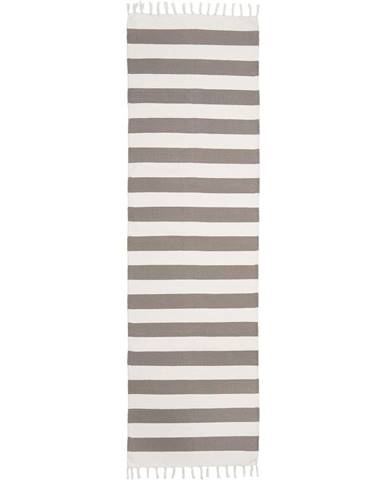 Béžovo-sivý ručne tkaný bavlnený behúň Westwing Collection Blocker, 70 x 250 cm