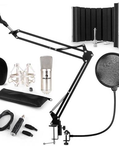 Auna CM001S mikrofónová sada V5, kondenzátorový mikrofón, USB-adaptér, mikrofónové rameno, pop filter, panel, strieborná farba